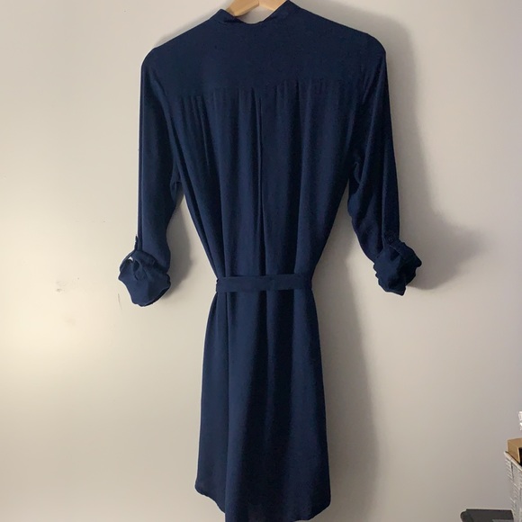 H&M Divided Navy Blue Button Down Tie Shirt Dress - Picture 4 of 8